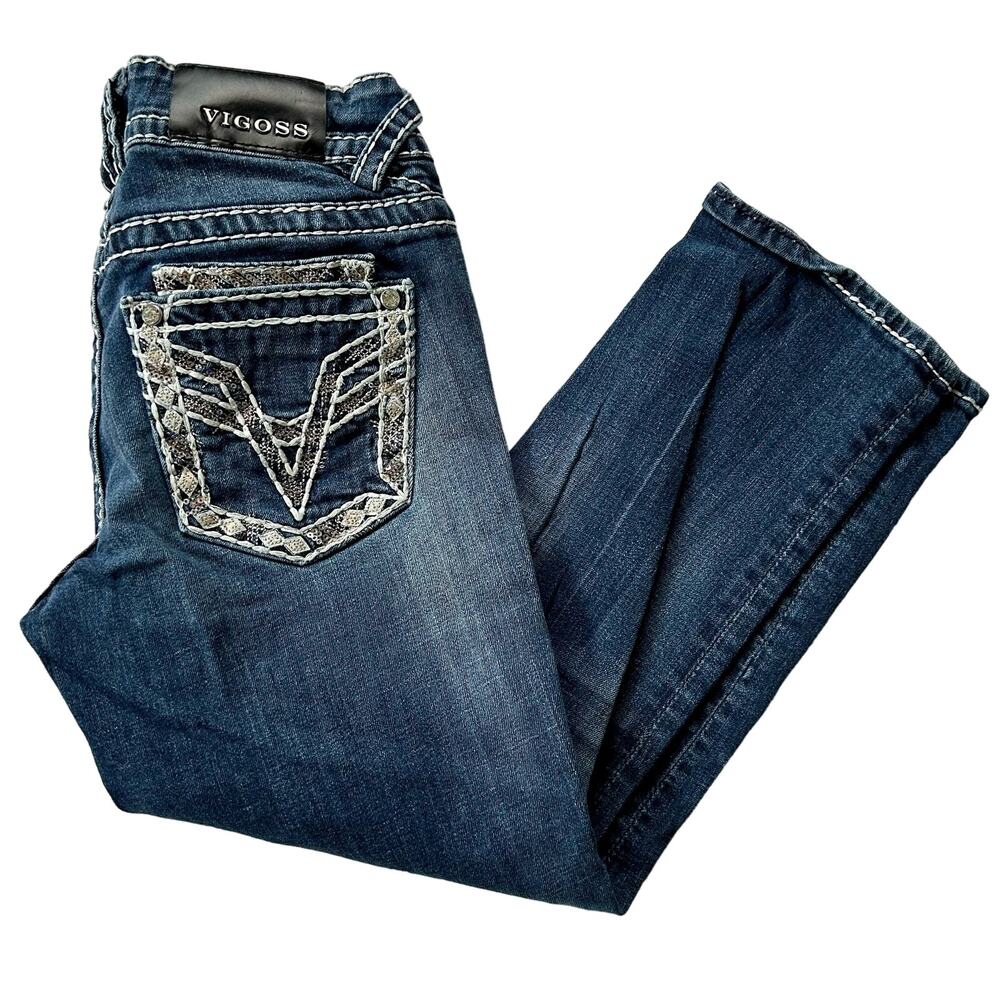 Vigoss The Dublin Capri Jeans low rise Y2K McBling Rhinestone Embellished 2